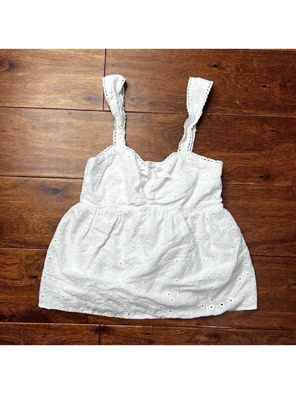 Altar'd State White Eyelet Lace Peplum Tank Top XS Cottagecore Babydoll Camisole